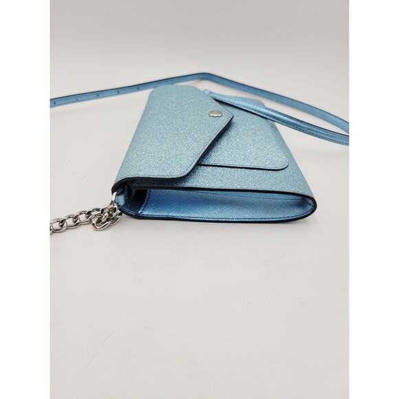 Kate Spade Brand Frosty Sky Tinsel Glitter Fabric Flap Crossbody Blue Purse - Picture 11 of 16